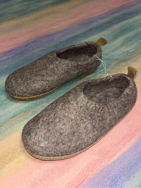 Haussimple Natural Brown Wool Clog Slippers Handmade Indoor House Shoes size 10